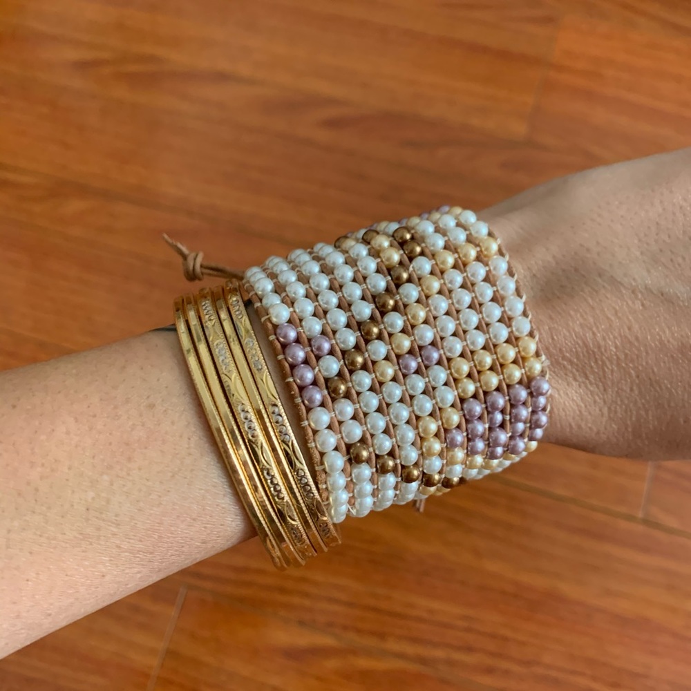 Anthropologie Pearl beaded leather wrapped bracelet